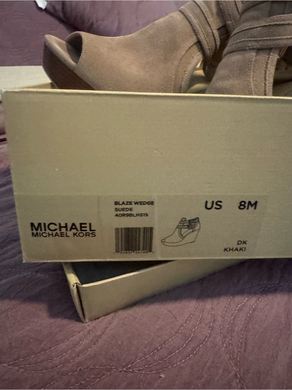 MICHAEL Michael Kors Dark Khaki Suede Peep-Toe Blaze Wedge Boots